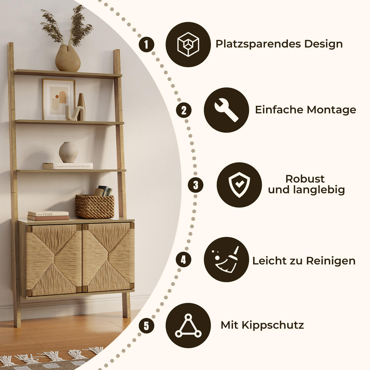 REGAL im Vintage-Naturstil, Holz | B80 x T43,9 x H180 cm - Braun, Holzwerkstoff (80/180/43.9cm) - Hometopia