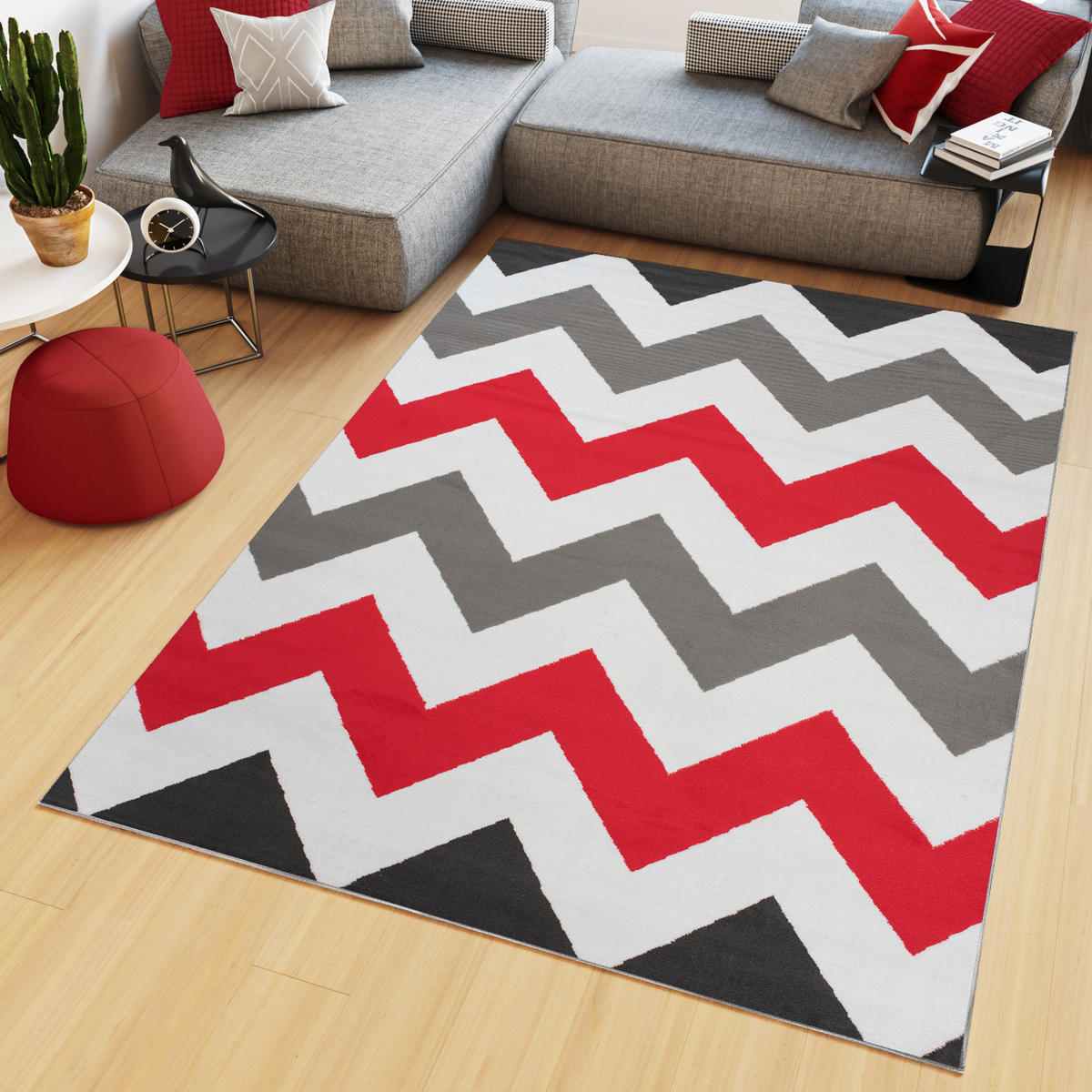 TEPPICH MAYA Rot Zig Zag Streifen 250/300 cm - Rot, Textil (250/300cm) - Tapiso