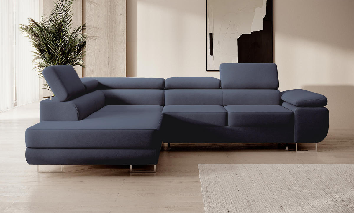 ECKSOFA Stevil Dunkelblau Velours - Silberfarben/Dunkelblau, Textil/Metall (275/203cm) - Selsey