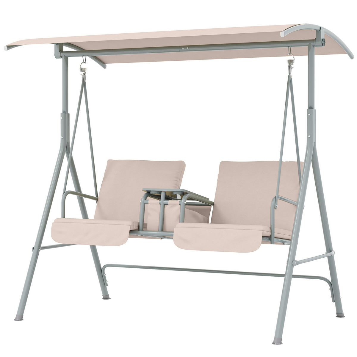 HOLLYWOODSCHAUKEL DE-07099 2-Sitzer, verstellbares Sonnendach, bis 180 kg Beige - Beige, Metall (175/158/112cm) - ComfortXL