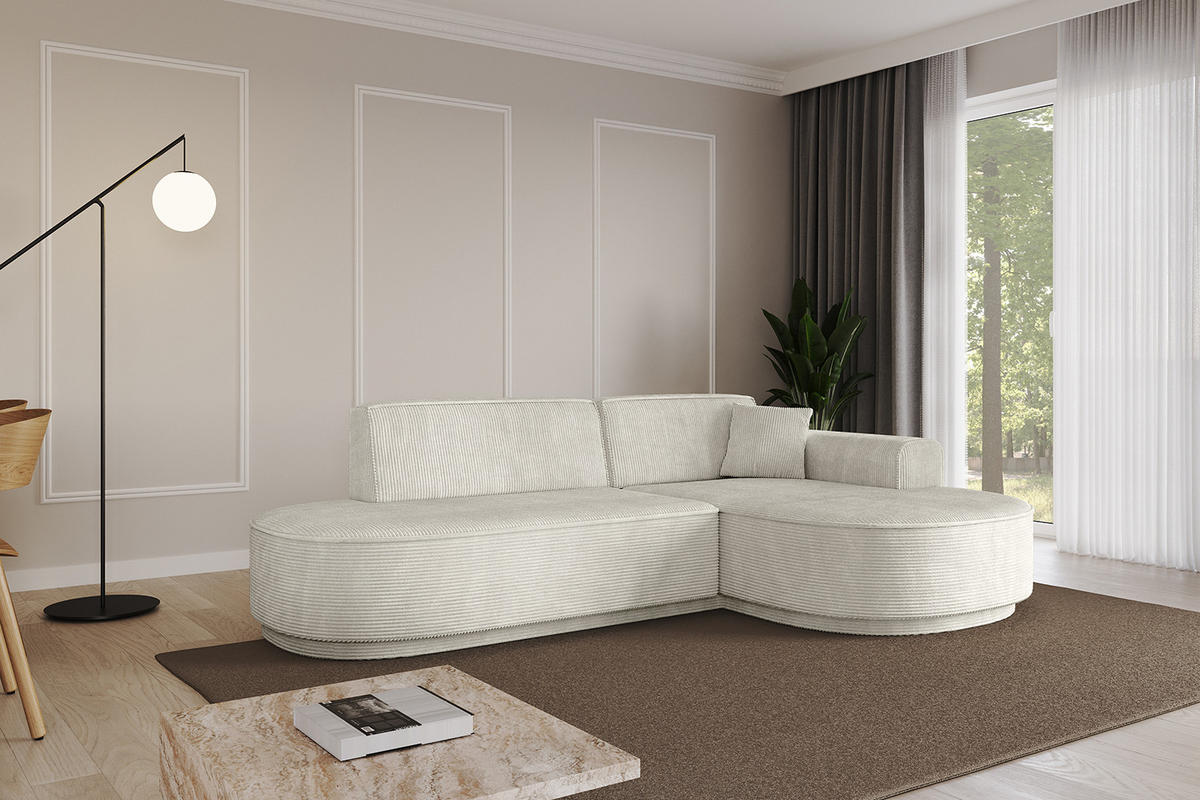 ECKSOFA Ottomane Rechts MARI-L1 - 232x163x81 cm Hellgrau Cord - Hellgrau/Schwarz, Holzwerkstoff/Kunststoff (234/163cm) - ALTDECOR