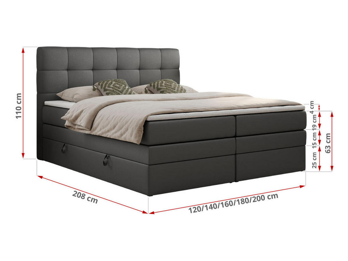 BOXSPRINGBETT LUKA KING 180/200 Dunkelgrau Kunstleder - H4 - Dunkelgrau, Holz/Textil (180/200cm) - MKS