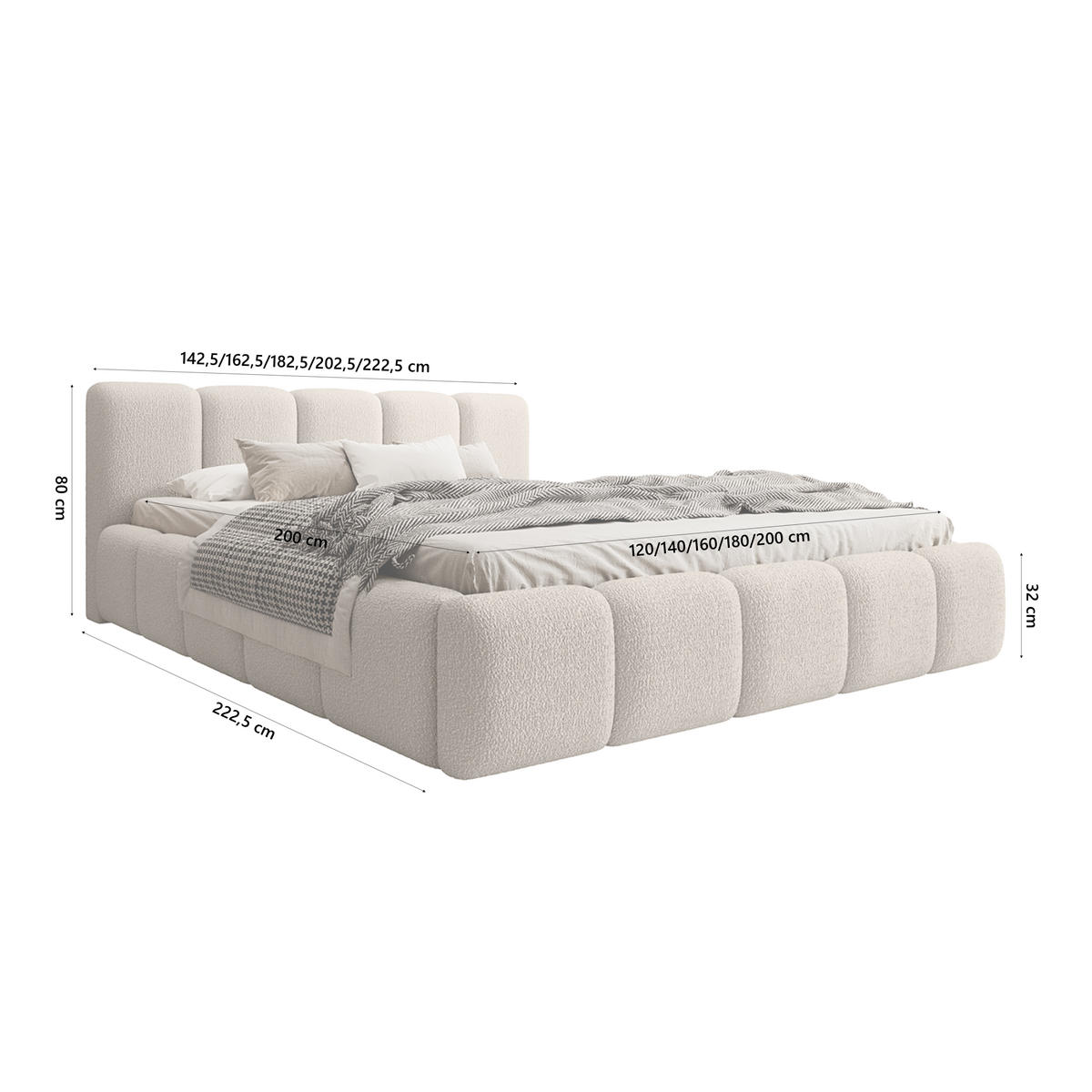 POLSTERBETT MOTSERRAT 120x200 cm, Beige - Beige, Textil (200/120cm) - Fedve