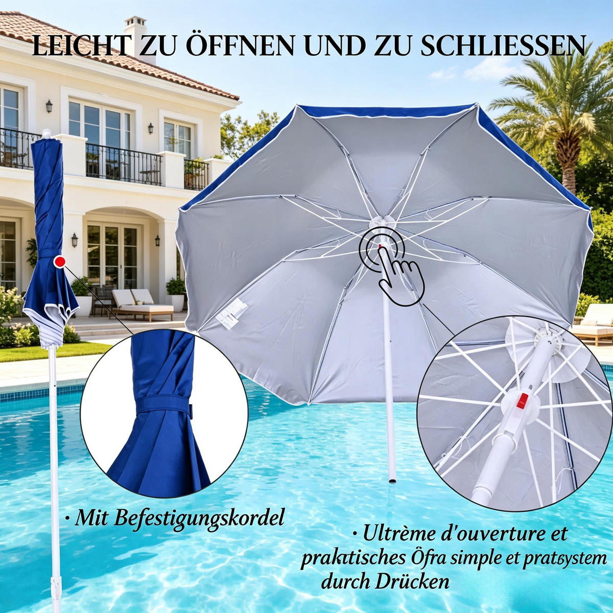 SONNENSCHIRM 160/160/205 cm Blau (Keine Basis) - Blau, Metall (150/150cm) - Oxeza