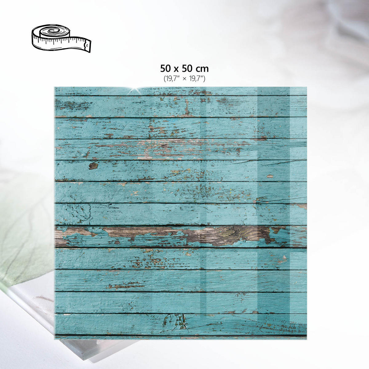 TISCHPLATTE 50x50 cm – Türkisfarbene Bretter - Grau, Glas (50/50/0.4cm) - Wallfluent