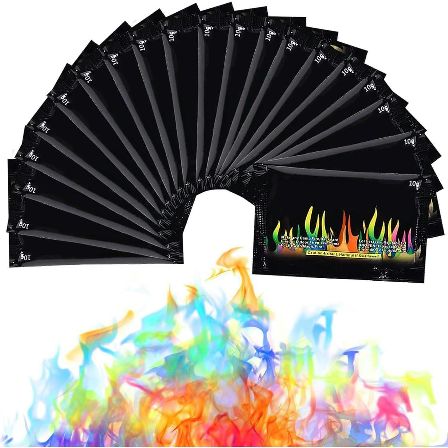 HEREFUN Buntes Feuerpulver 10g x 20, Bunte Farbwechsel Feuerfarben Set für Halloween und Weihnachten - Multicolor, Papier (3/10/6cm)