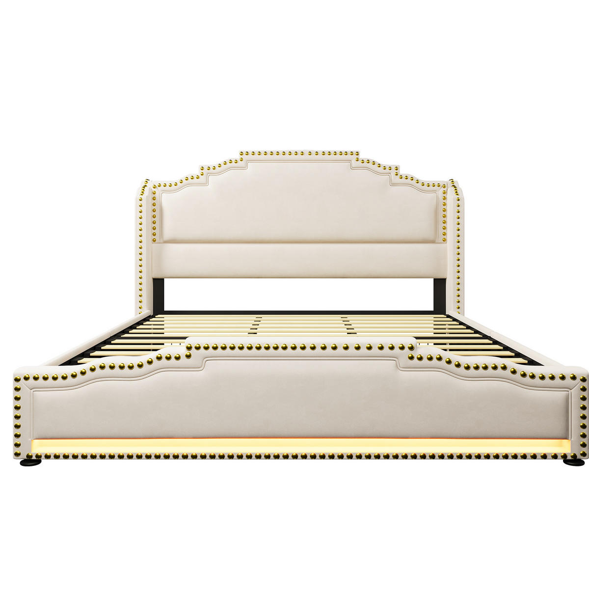 POLSTERBETT 180/200 cm mit LED-Beleuchtung, USB- und Type-C-Anschluss, 4 Schubladen und Lattenrost, Beige - Beige, Textil (180/200cm) - Redom