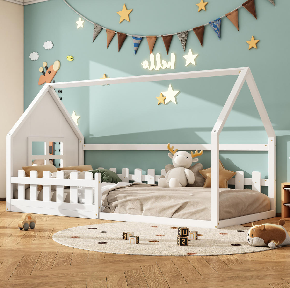 HAUSBETT 90/200 cm Weiß aus Kiefer mit minimalistischer Form - Weiß, Holz (90/200cm) - OKWISH