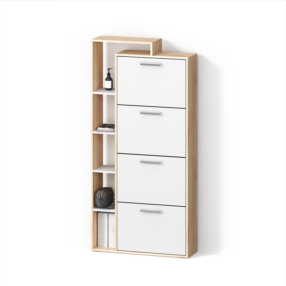 SCHUHKIPPER Ortello Weiß/Sonoma 80 x 166.1 cm mit 4 Fächern - Weiß/Sonoma Eiche, Holzwerkstoff (80/166.1/24.2cm) - Livinity®