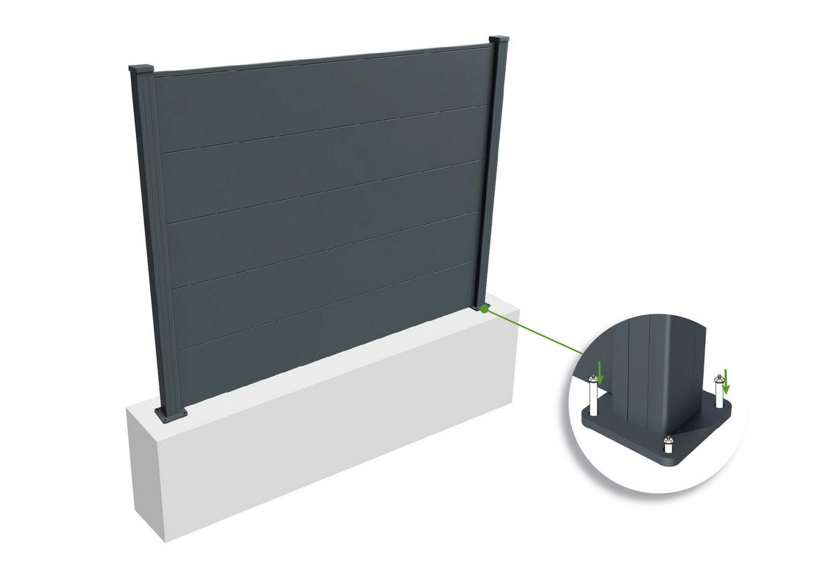 ALUMINIUMZAUN breite Lamellen 6m H.150cm anthrazitgrau - ALPIS - Grau, Metall (600/150cm) - Casanoov