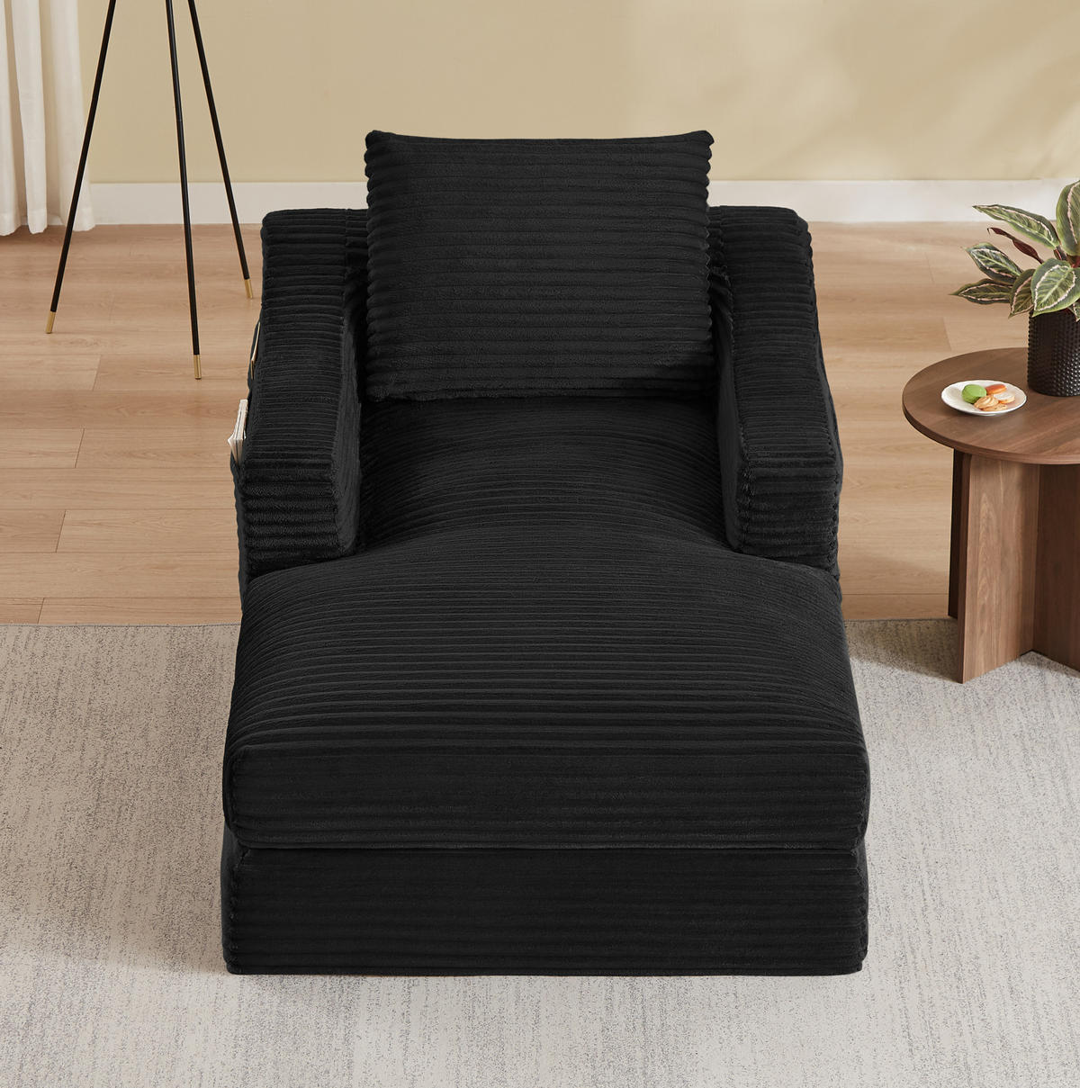 SCHLAFSESSEL mit ausziehbarer Zusatzauflage und Doppelschicht-Design, Schwarz - Schwarz, Kunststoff (162/68/100cm) - Redom