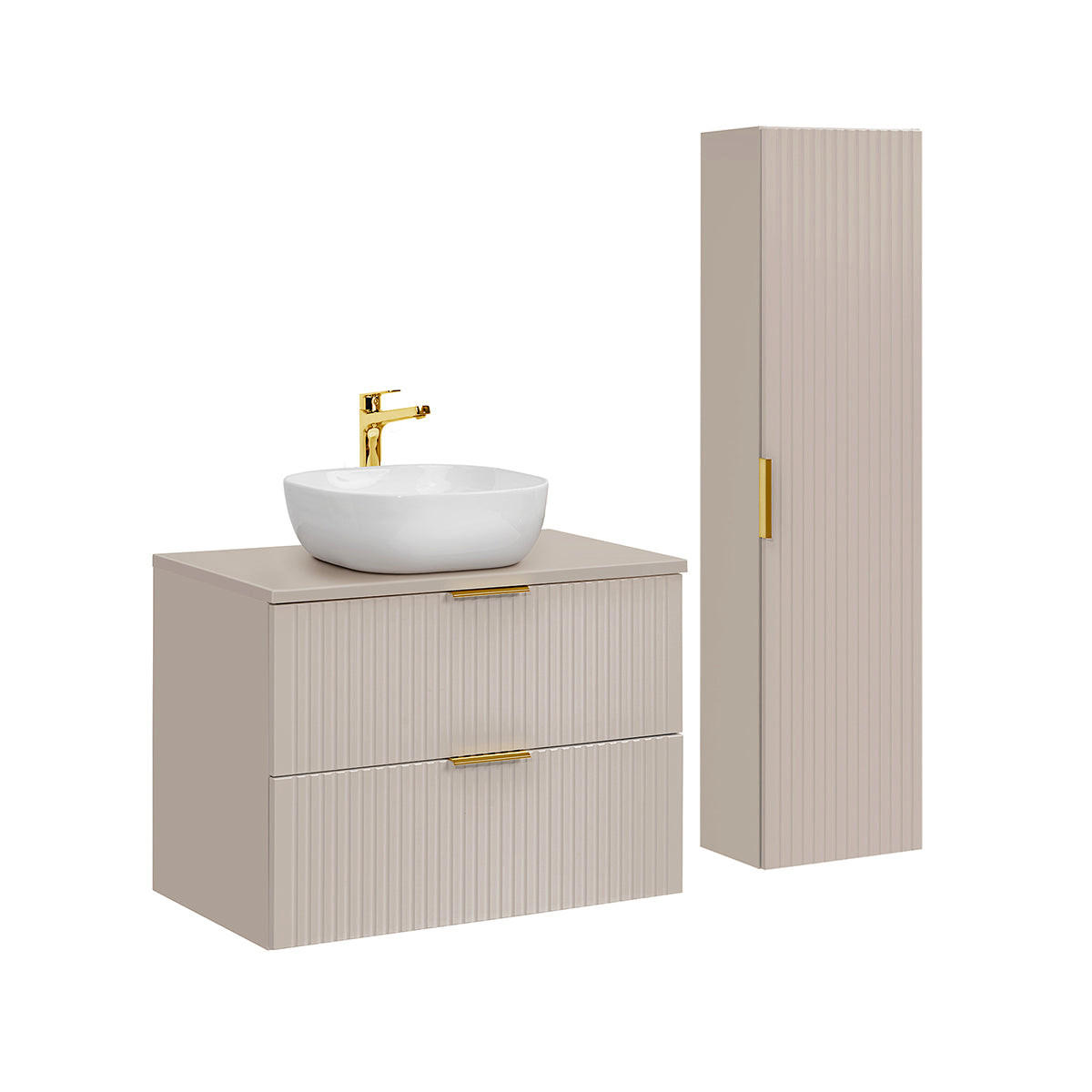 BADMÖBEL 80.6cm Adriel 2er-Set Beige - Beige, Holzwerkstoff (80.6/59/46cm) - Petits-meubles