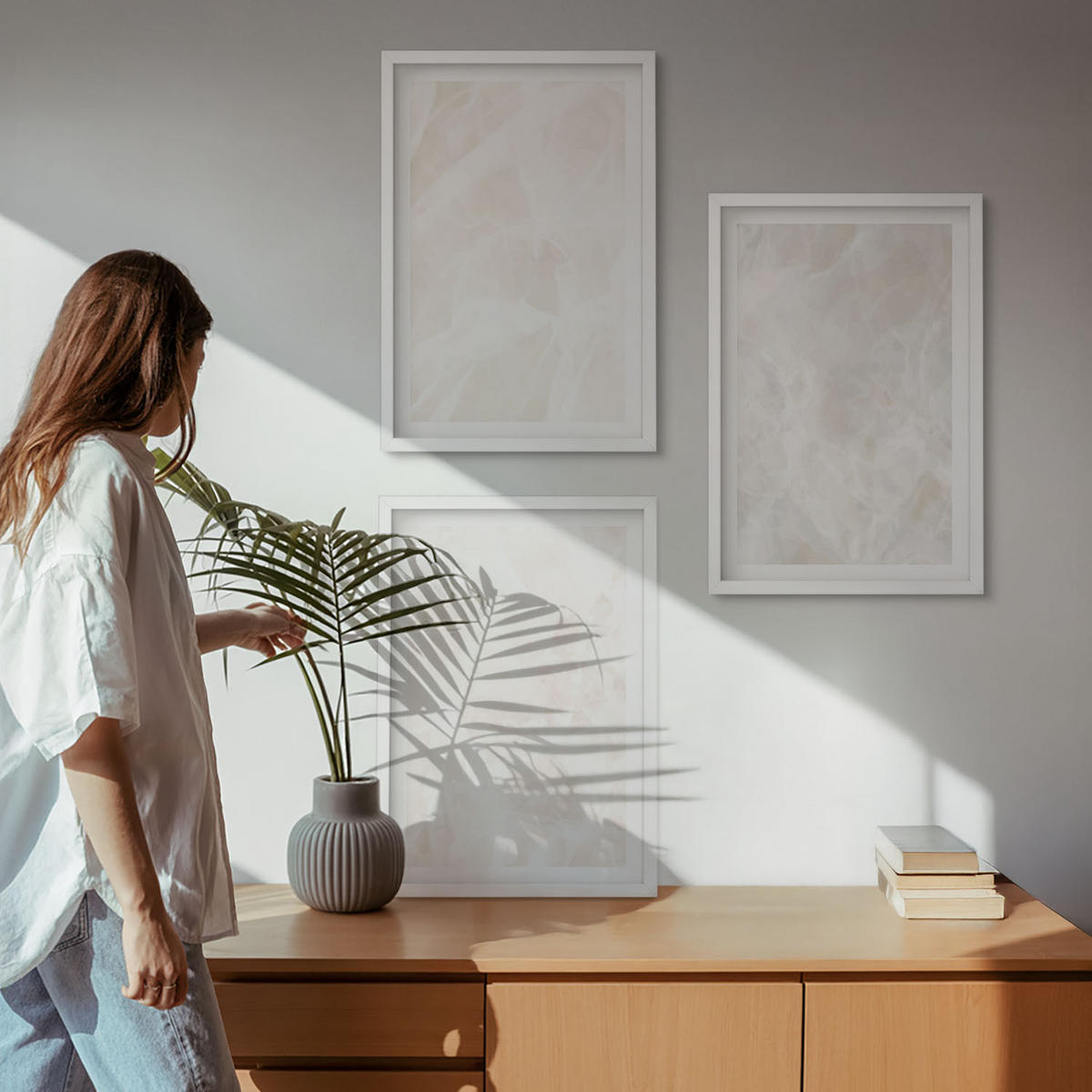 WANDBILDER 3er-Set - 40x60 cm Weißer Rahmen - Die Struktur von elegantem Marmor - Weiß, Kunststoff (40/60cm) - ArtPrintCave