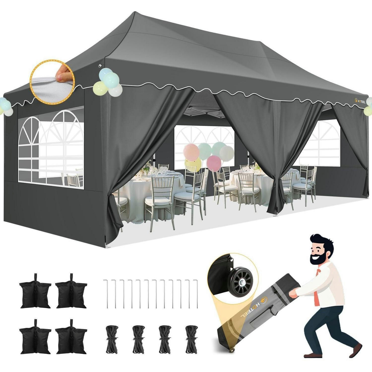 FALTPAVILLON 3x6m Grau Wasserdicht UV Schutz 50+ mit 6 Seitenwänden - Grau, Textil (300/320/600cm)