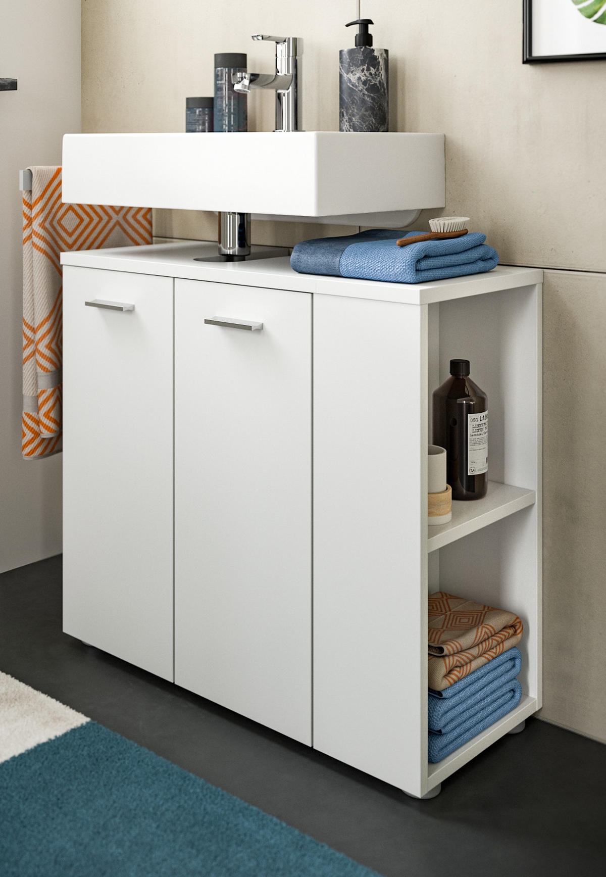 WASCHBECKENUNTERSCHRANK weiß 65 cm, Set mit Regal - Silberfarben/Weiß, Holzwerkstoff/Kunststoff (65/62/31cm) - Inn.Furn