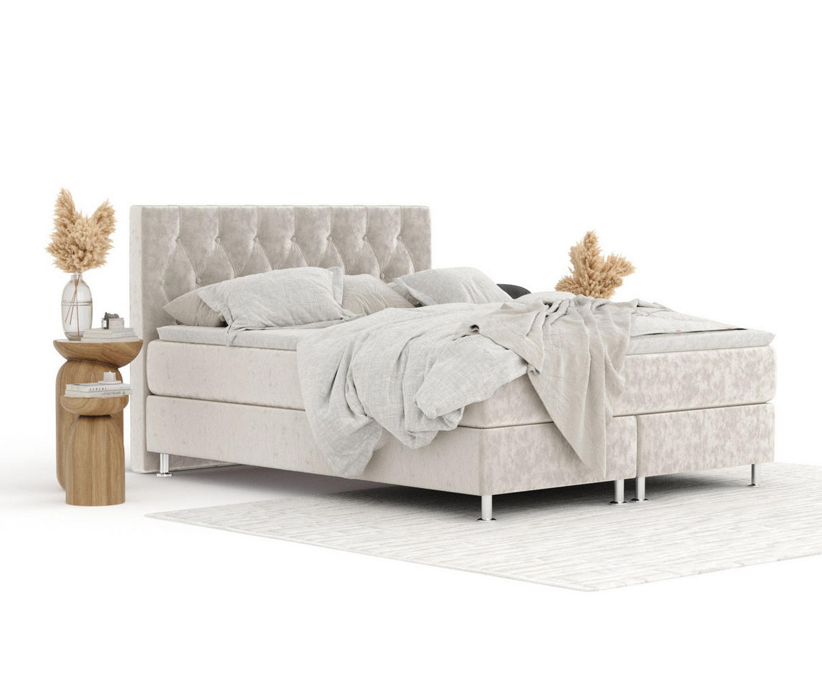 BOXSPRINGBETT Excelsior Ecru 200/200 cm mit Latex-Topper - Ecru/Silberfarben, Holz/Holzwerkstoff (200/200cm) - Maison de Reve