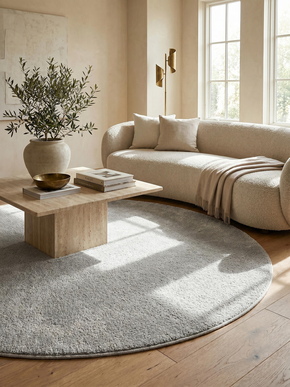TEPPICH Kurzflor MAIN in Creme, einfarbig, Ø 200 cm - Beige, Textil (200/200cm) - KADIMA DESIGN