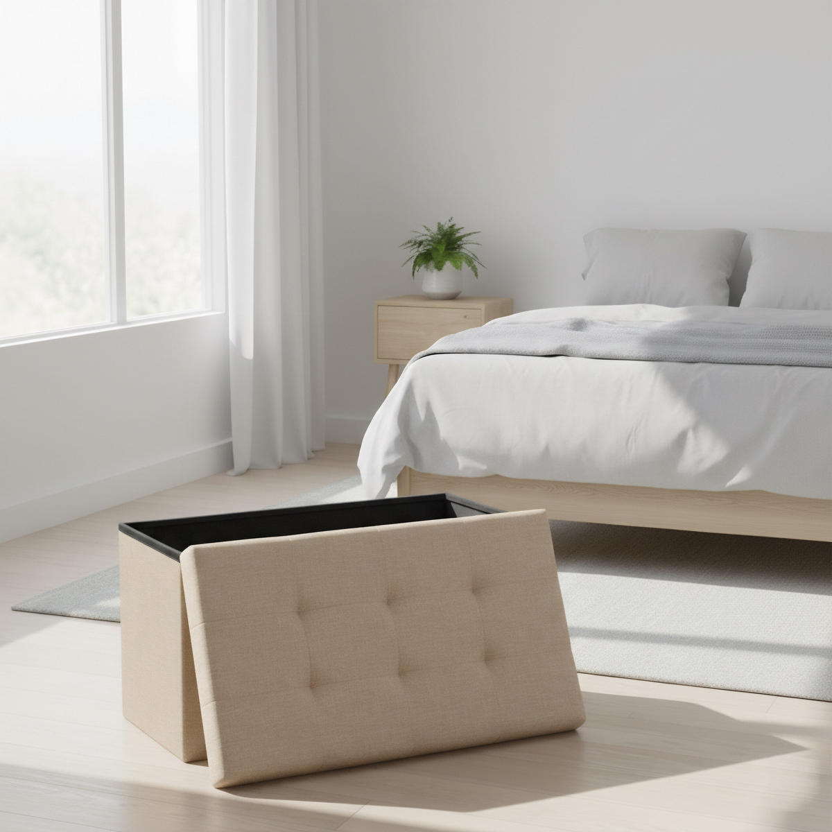 SITZBANK - Beige, Holzwerkstoff/Textil (76/38/38cm) - Relaxdays