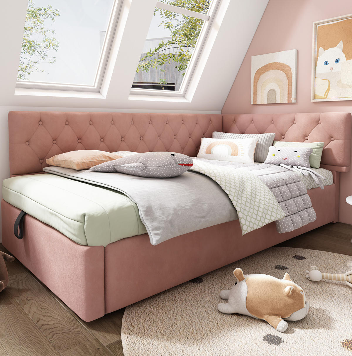 BETT mit hydraulischem Stauraum 90x190 cm Samt Rosa - Pink, Metall (90/190cm) - Beauniv