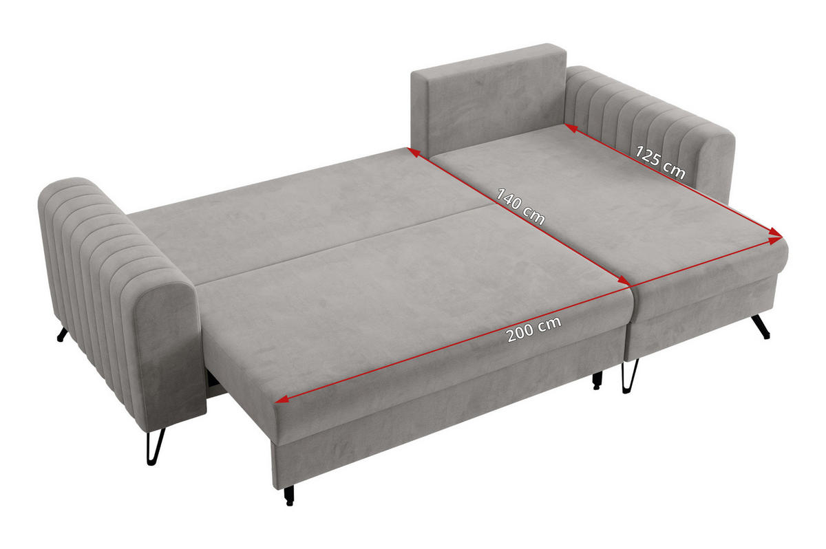 ECKSOFA Axel Velvet Hellgrau - Hellgrau/Schwarz, Textil/Metall (242/140cm) - MKS