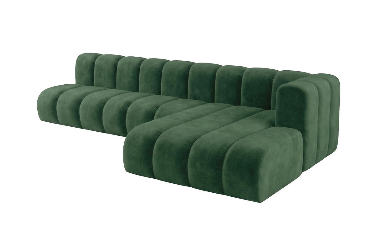 ECKSOFA Modulares In L-Form, Velvet-Stoff Riviera, Grün, Rechts, GRAND 295 cm - Grün, Holz (295/179cm) - Kaiser Möbel
