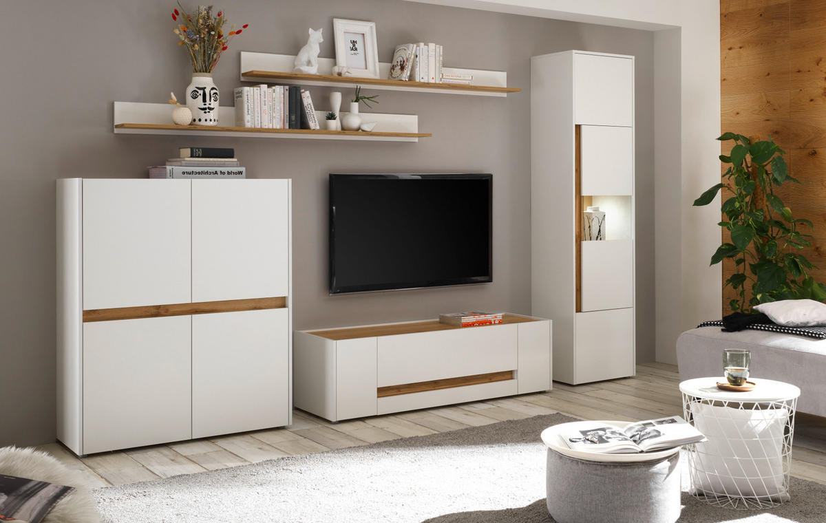 VITRINE weiß, Eiche Wotan 50 x 200 cm, Vitrinenschrank mit 5 Fächern - Eiche Wotan/Schwarz, Glas/Holzwerkstoff (50/197/40cm) - Furn.Design