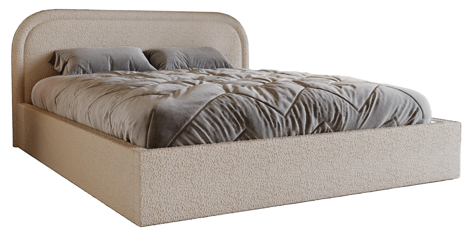 DOPPELBETT 140x200 Dune mit Bettkasten, runde Kopfteil, Bouclé, Beige - Beige, Holz/Textil (140/200cm) - Emporius
