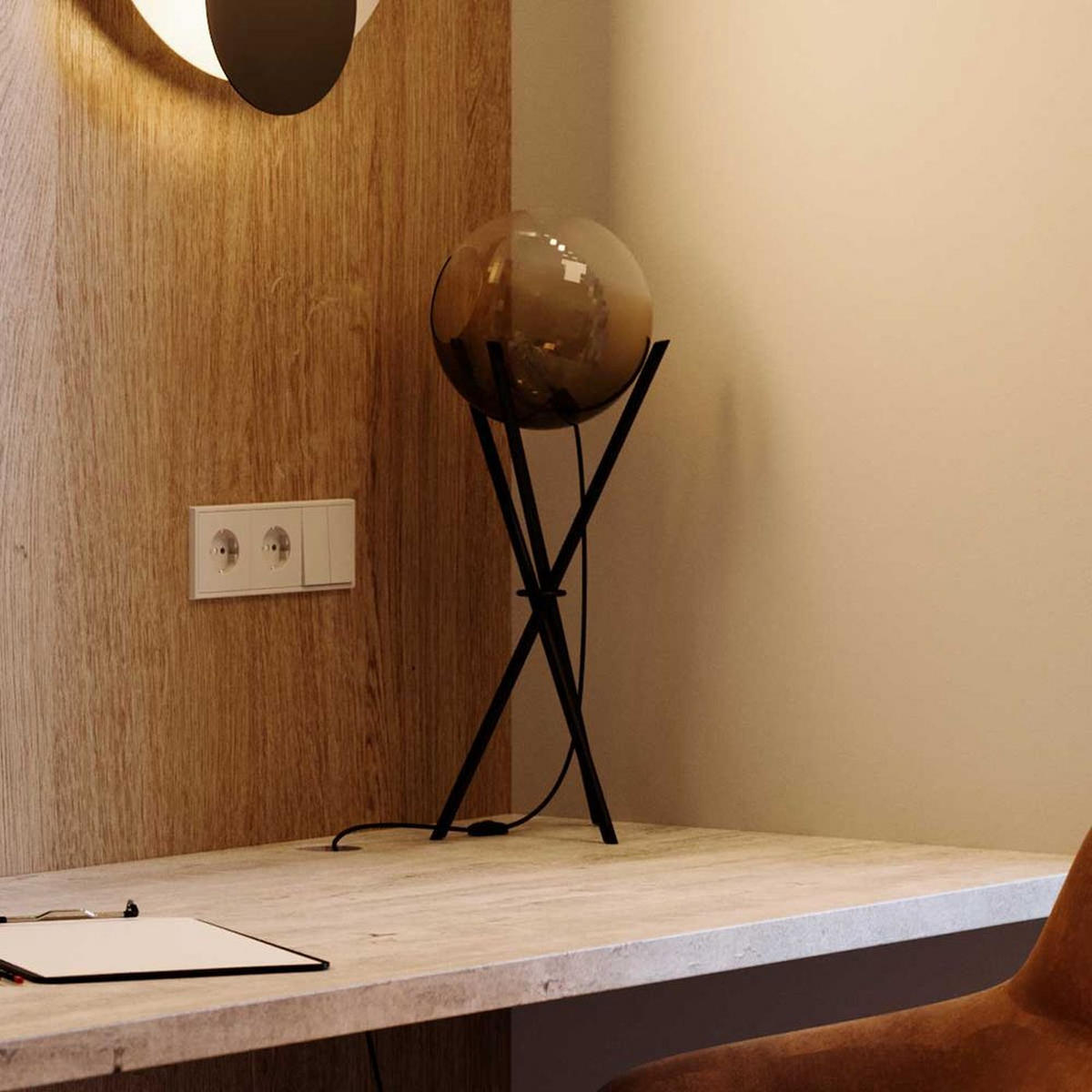 TISCHLAMPE Orb Axis Dreibein Braun/Schwarz - Braun, Glas (20/22/52cm) - s.luce