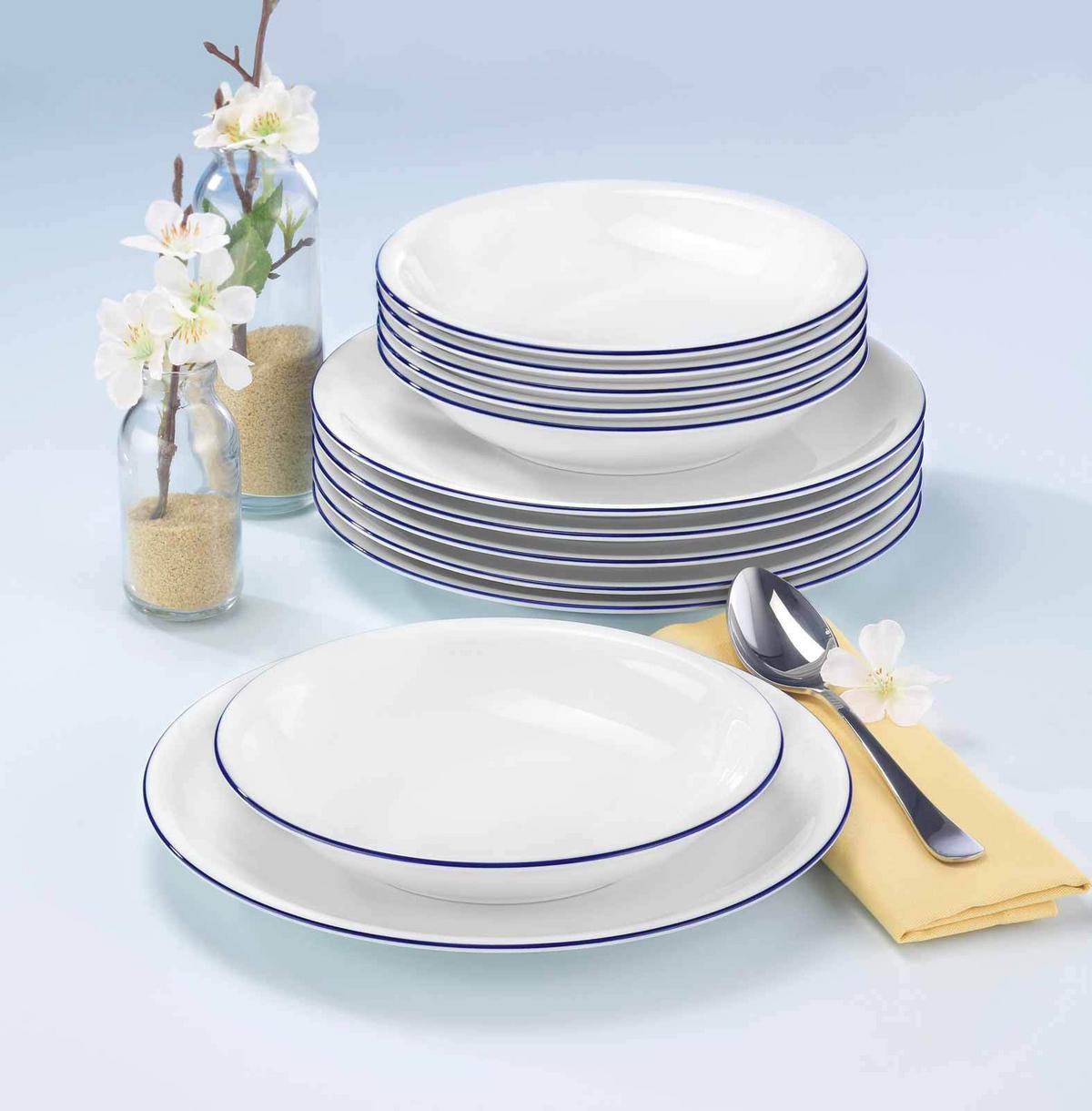 TAFELSERVICE Compact Blaurand weiß-blau 16er Set - Blau/Weiß, Keramik (1/1/1cm) - Seltmann Weiden