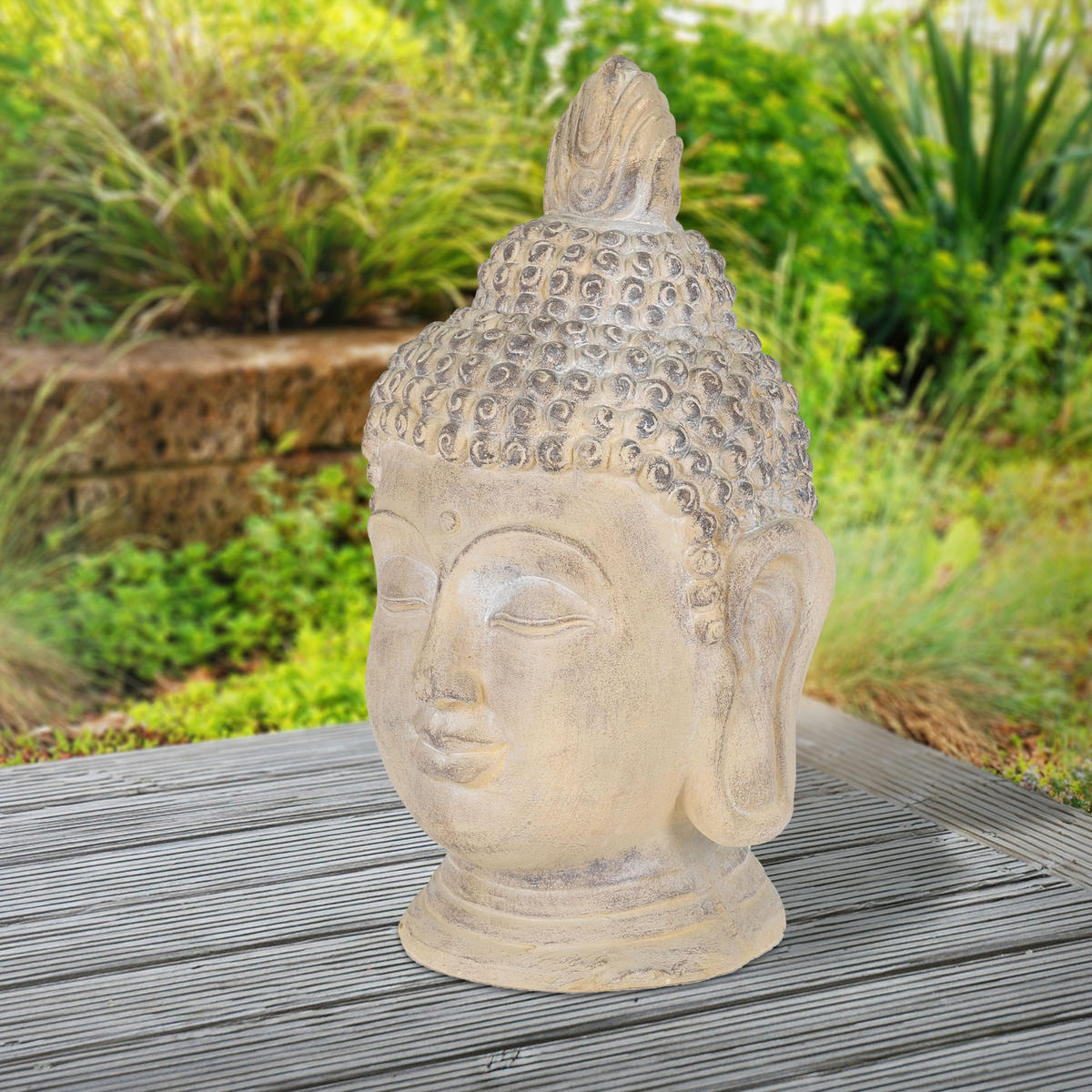 SOCHA HLAVY BUDDHY 55 cm béžová/šedá z polyresinu - béžová, plast (30/55/30cm) - ECD-Germany