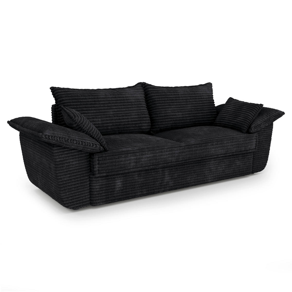 SOFA 3-Sitzer Gerippter Samt XXL Schwarz 232cm - Schwarz, Textil (232/92/102cm) - Sia Home