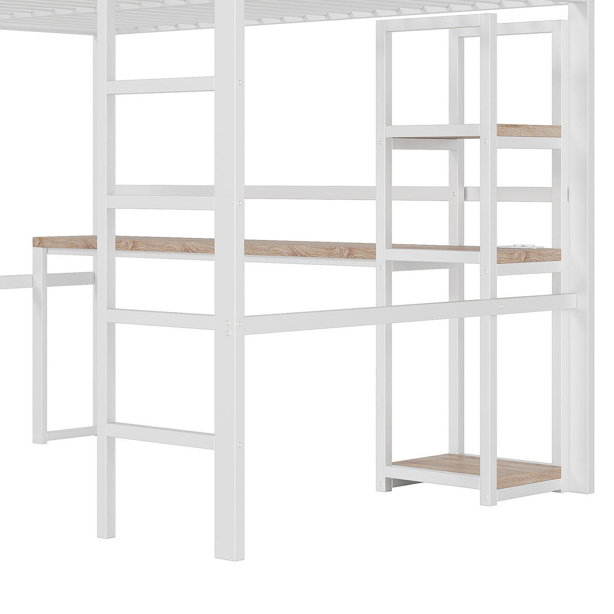 HOCHBETT 140 x 200cm Eisenrahmen，mit usb type-c, Geländer, Trittleiter, ohne Matratze, weiß - Weiß, Metall (140/200cm) - KOMHTOM