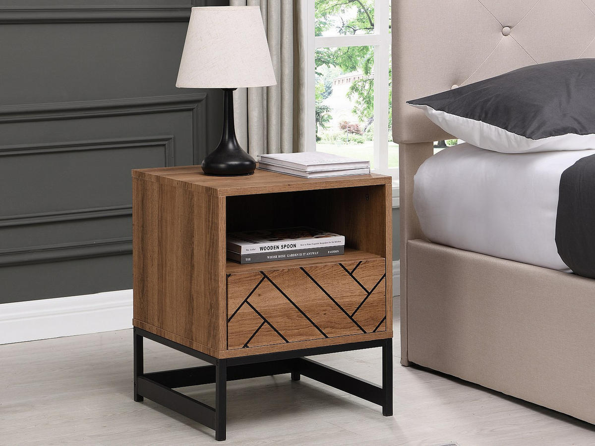 NACHTTISCH mit 1 Schublade & 1 Ablage - MDF & Stahl - Naturfarben & Schwarz - CARTANA - Naturfarben, Holz (40/50/40cm) - Vente-Unique