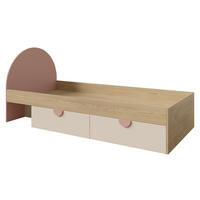 BETT Lena Kinderbett 90x200 cm mit 2 Schubladen und Kopfteil, Eiche Cremona/Macadamia/Puderrosa - Eichefarben/Beige, Holzwerkstoff (90/200cm) - Beautysofa