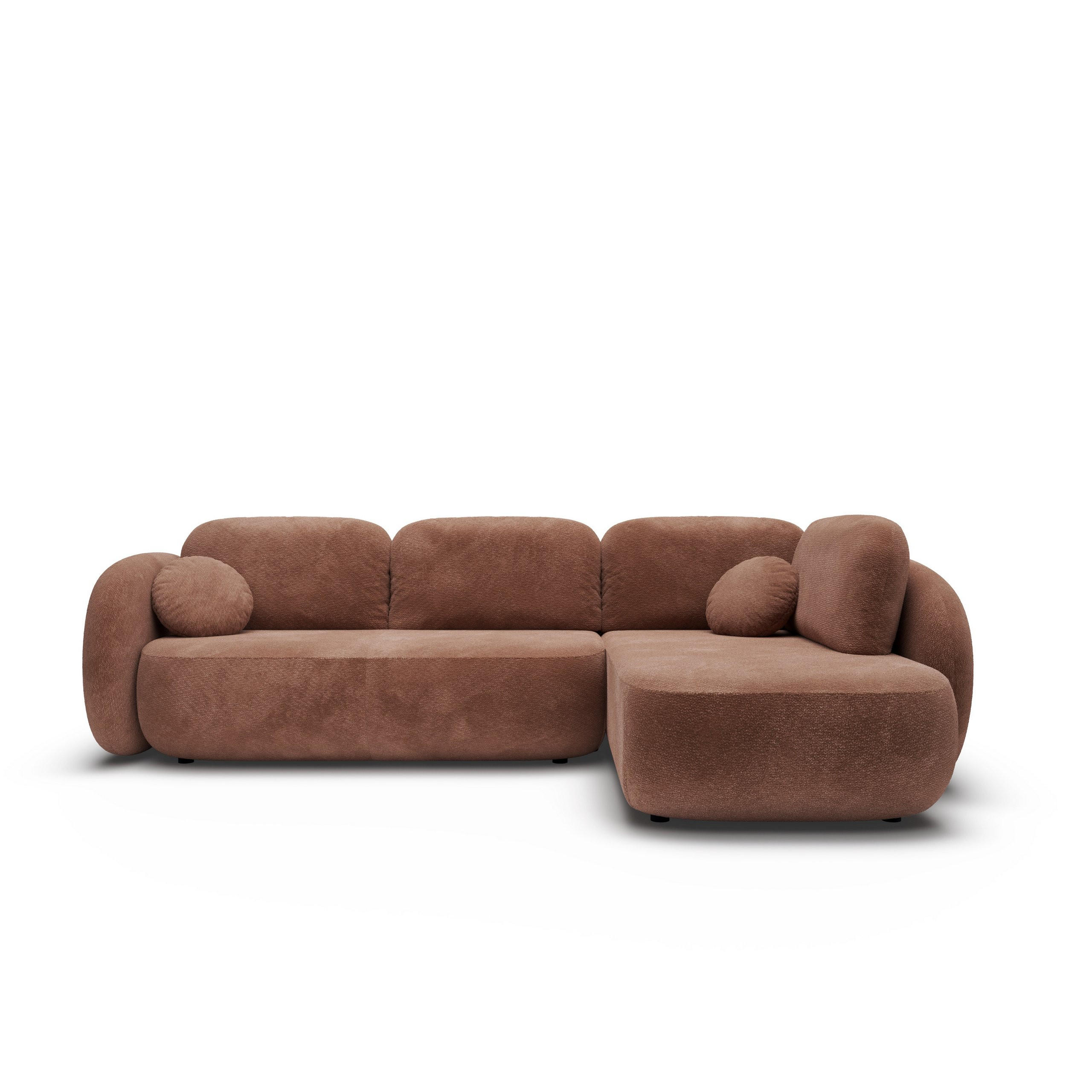 ECKSOFA AMICO II R-S Braun Geflochtener Stoff mit Schlaffunktion - Braun, Holz (289/190cm) - MASSENO