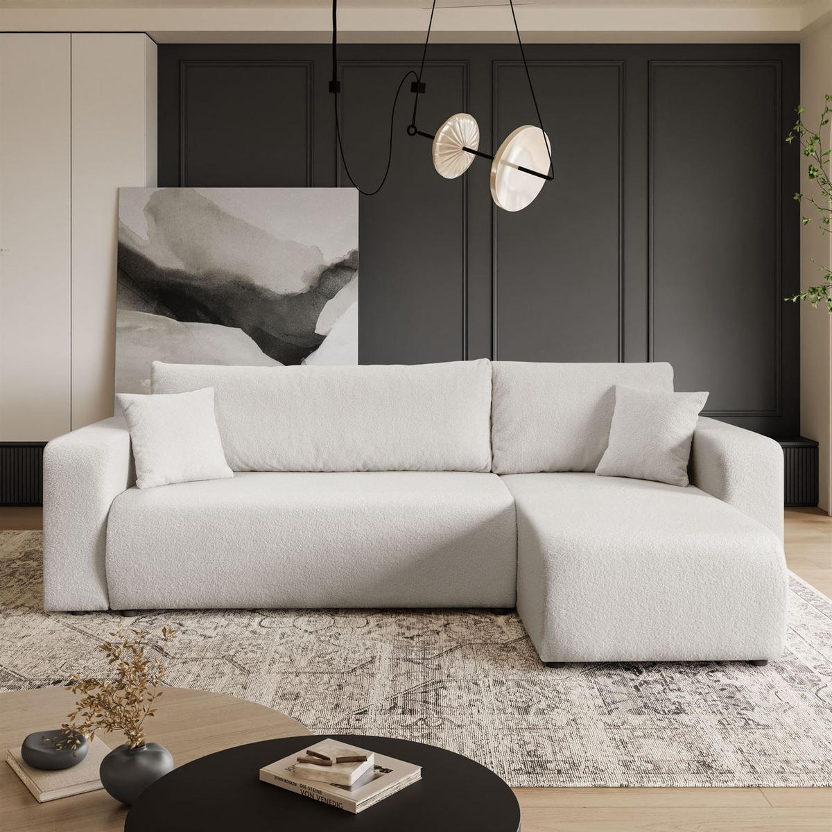 ECKSOFA VESPO L mit Schlaffunktion und Bettkasten - Ecru, Textil (247/143cm) - Lookway