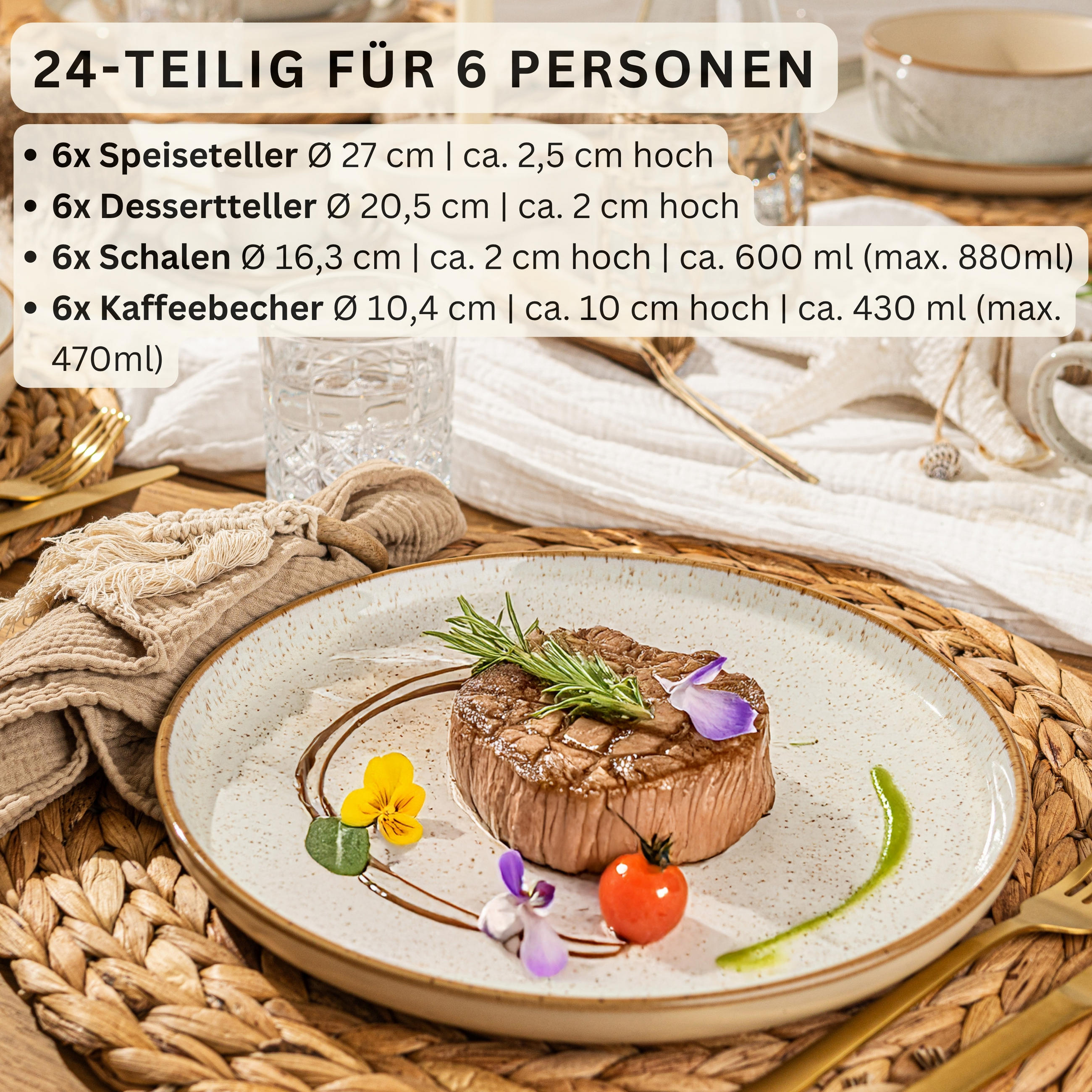 KOMBISERVICE RIO CREME - 24 teilig aus Steingut - Creme, Stein (50/30/80cm) - Sänger
