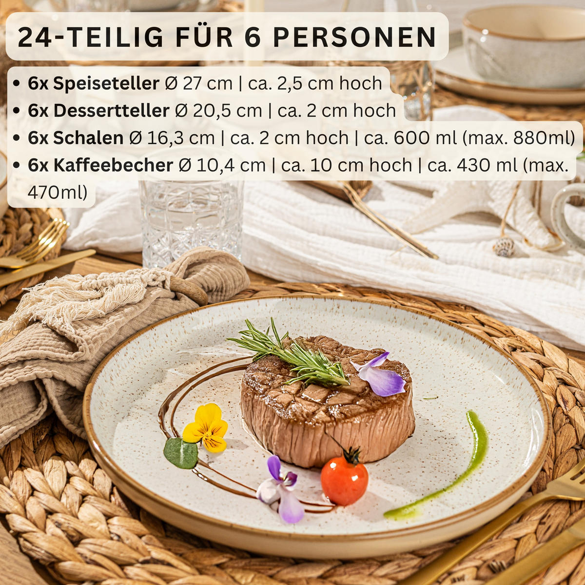 KOMBISERVICE RIO CREME - 24 teilig aus Steingut - Creme, Stein (50/30/80cm) - Sänger