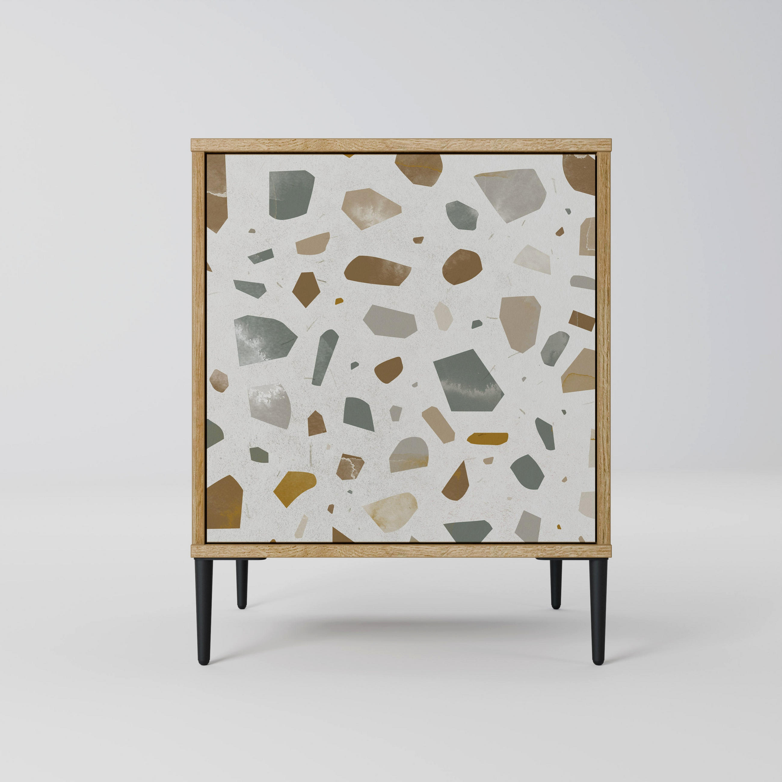 SIDEBOARD PIECES OF TOMORROW, Eichefarben, 57,5x42x72,5 cm, Schwarze Metallfüße - Eichefarben/Multicolor, Holzwerkstoff/Metall (57.5/72.5/42cm) - SpaceRebels