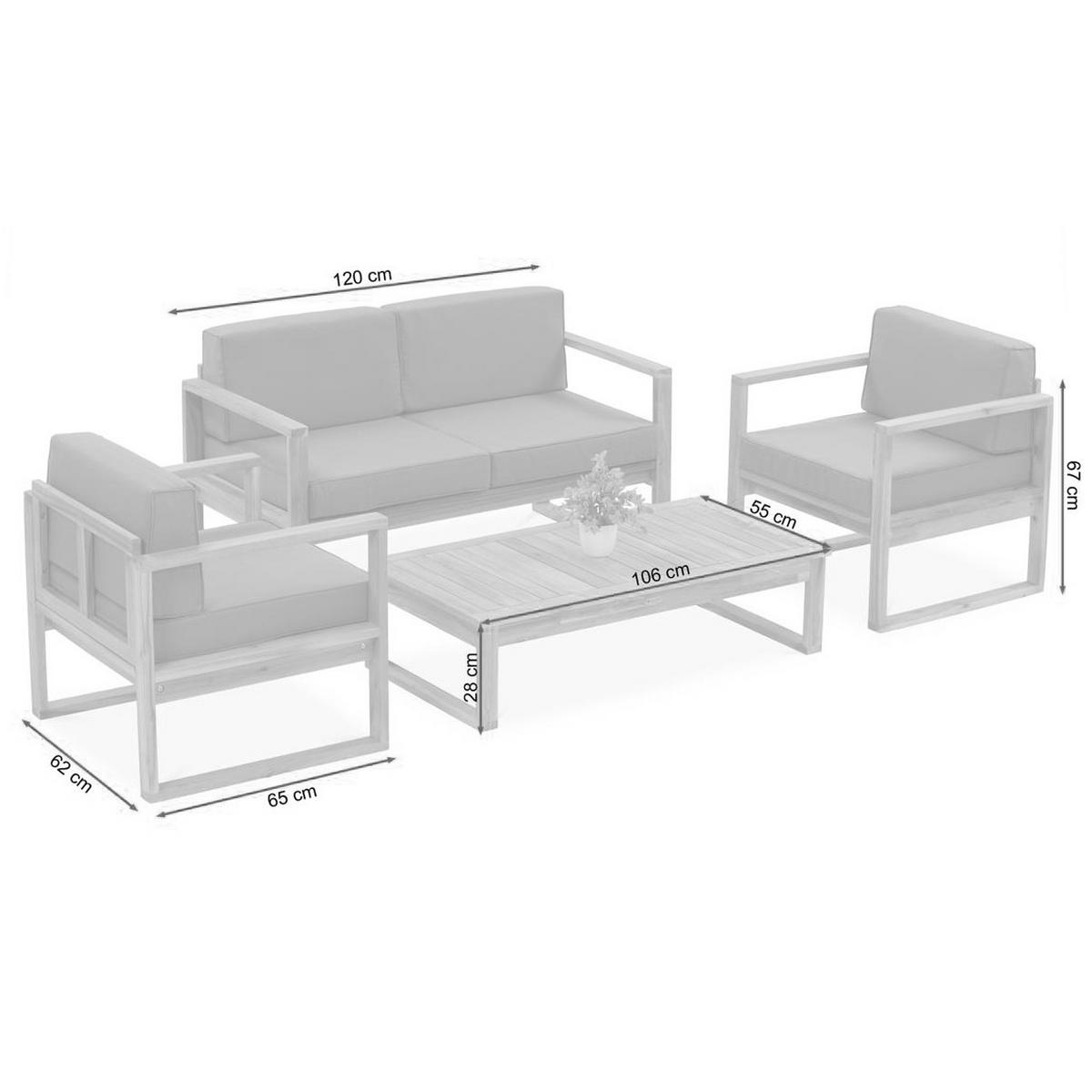 GARTENSET Danilo aus Akazienholz, Sofa, 2 Sessel und Tisch, Dunkelgrau+Braun - Dunkelgrau/Eichefarben, Holz - Beautysofa