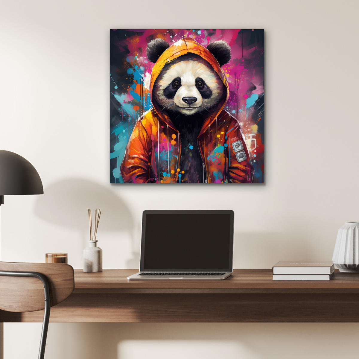 METALLBILD Panda - Jacke - Graffiti - Orange 50x50 cm - Orange, Metall (50/50cm) - MuchoWow