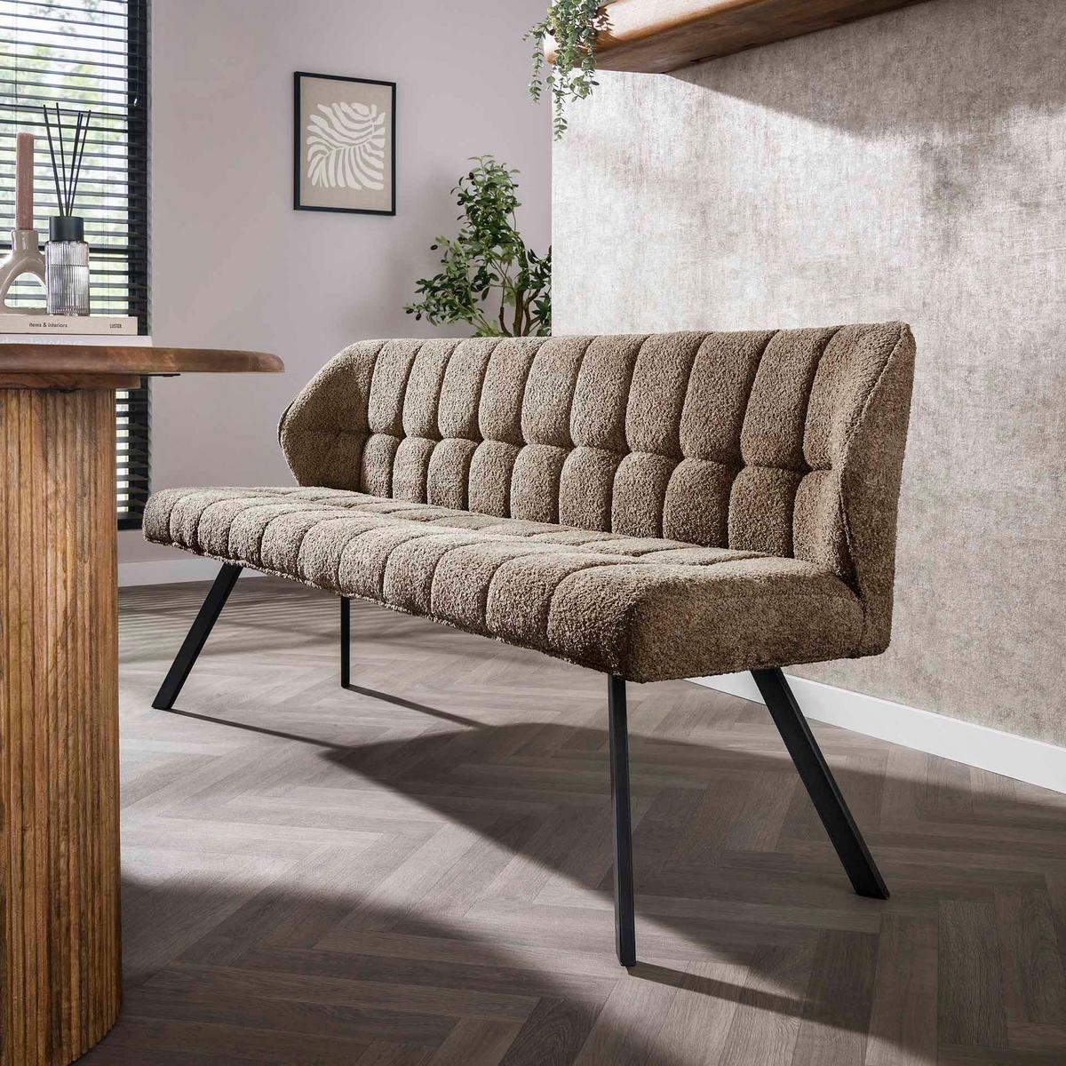ESSZIMMERBANK Raster Taupe 59/180/84 cm - Taupe, Textil (180/84/59cm) - Hoyz Collection