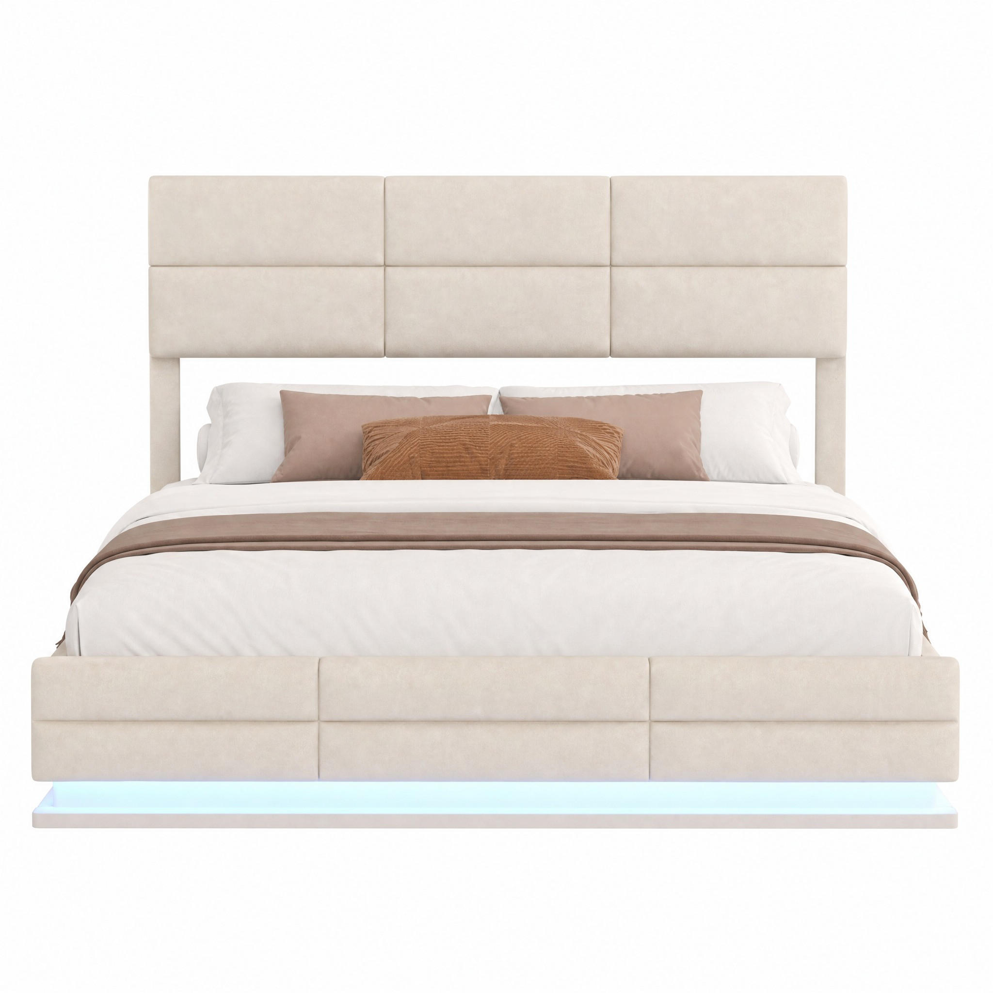 BETT mit Stauraum 140x200 cm Samt Beige - Beige, Metall (140/200cm) - Meubliv