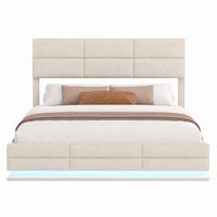 BETT mit Stauraum 140x200 cm Samt Beige - Beige, Metall (140/200cm) - Meubliv