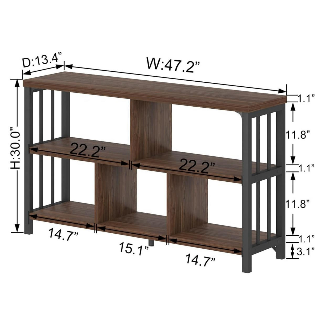 REGAL Standregal 120 x 34 x 76.2 cm Holzoptik Metallgestell - Wildeiche, Holzwerkstoff/Metall (120/76.2/34cm) - Quality Elegance