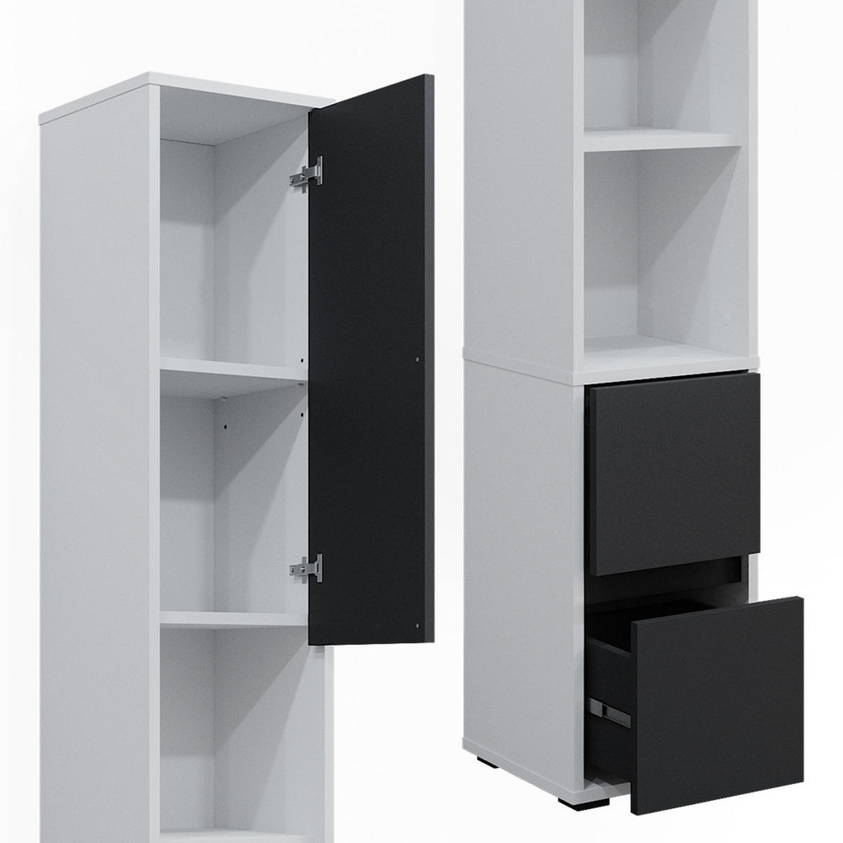 HOCHSCHRANK "Maltin" mit einer Tür und zwei Schubladen, Weiß/Anthrazit, 30.2 x 189 cm - Anthrazit/Weiß, Holzwerkstoff (30.2/189/30.1cm) - Vicco
