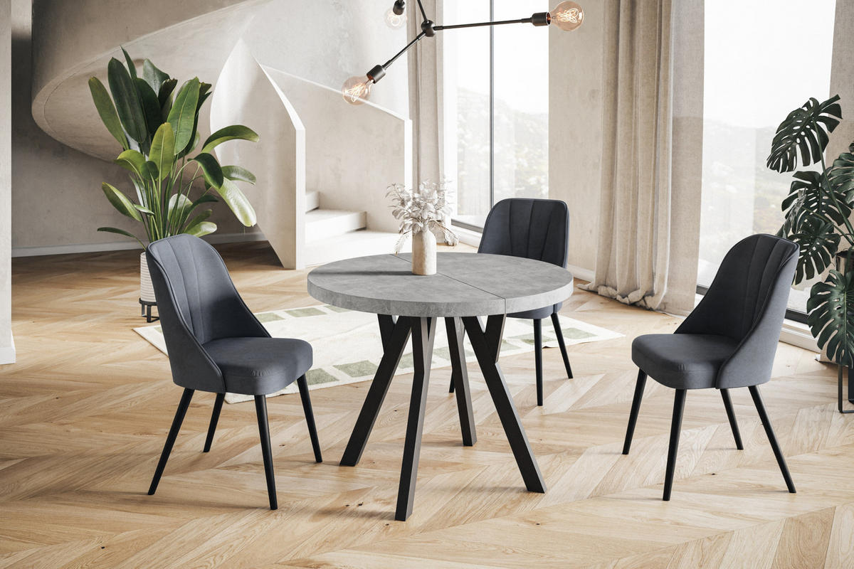 ESSZIMMERTISCH OVO, ausziehbarer Tisch 120 cm bis 220 cm, Farbe: Graphit, mit Holzbeinen in Farbe Schwarz - Schwarz/Grau, Holzwerkstoff (120/120/77cm) - Alpi-Möbel