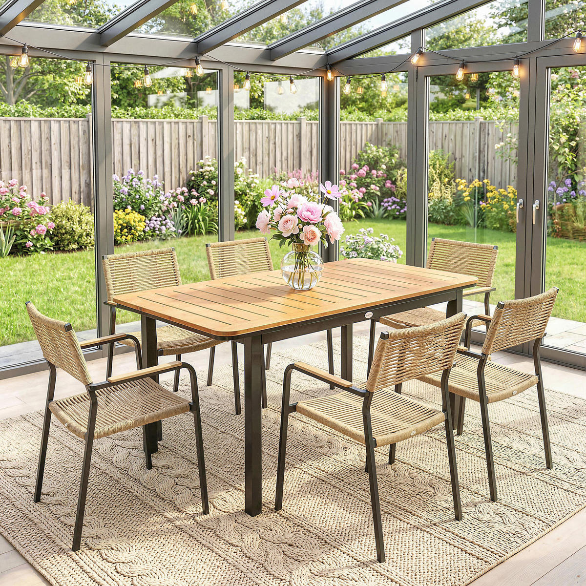 GARTENTISCH DE-14218 für 6 Personen, 127x70 cm Braun - Braun, Metall (127/70/75cm) - ComfortXL