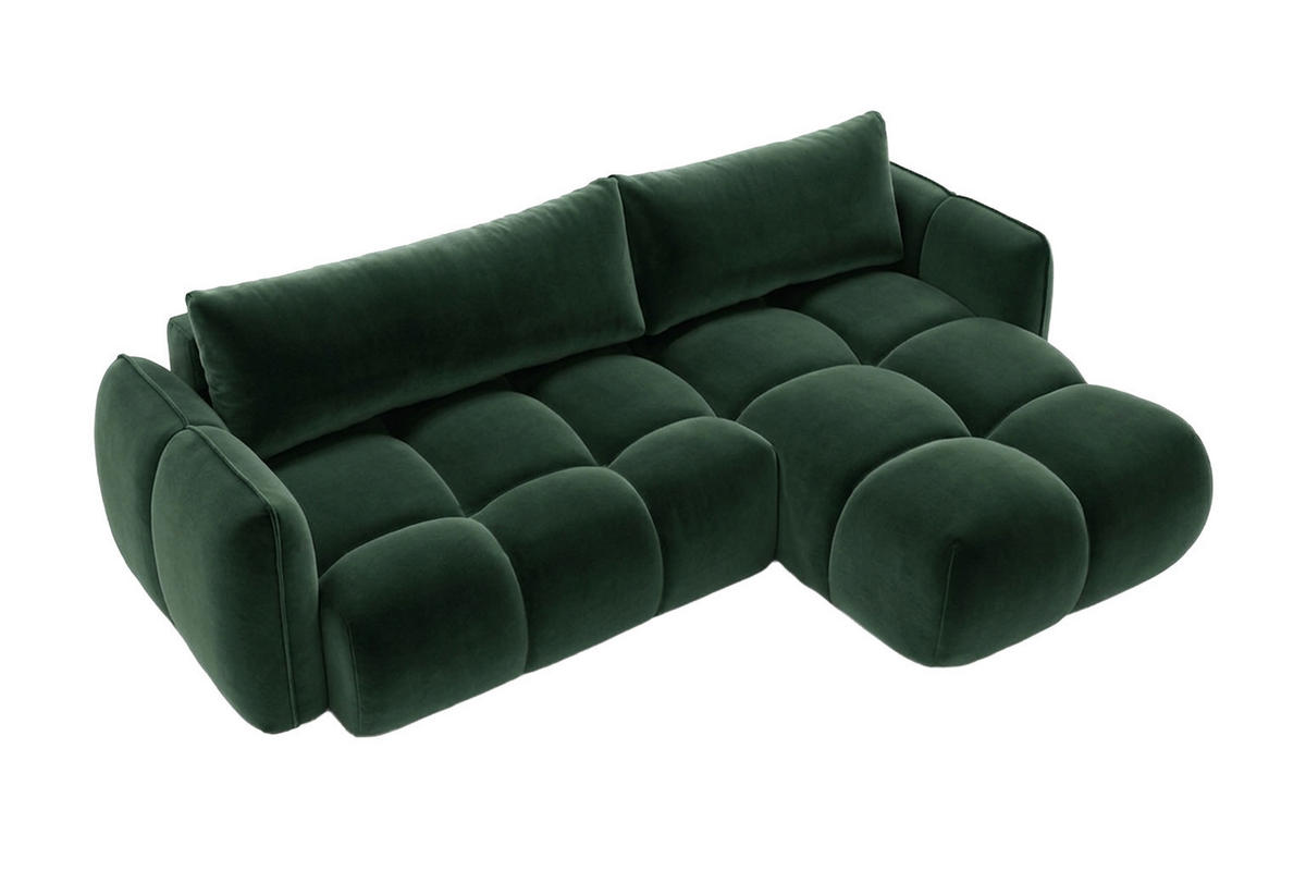 ROHOVÁ SEDAČKA ve tvaru L s funkcí spaní, velurová tkanina Bluvel, Zelená, Pravá strana, BELVEDER L - zelená barva, dřevo (250/168cm) - Kaiser Möbel
