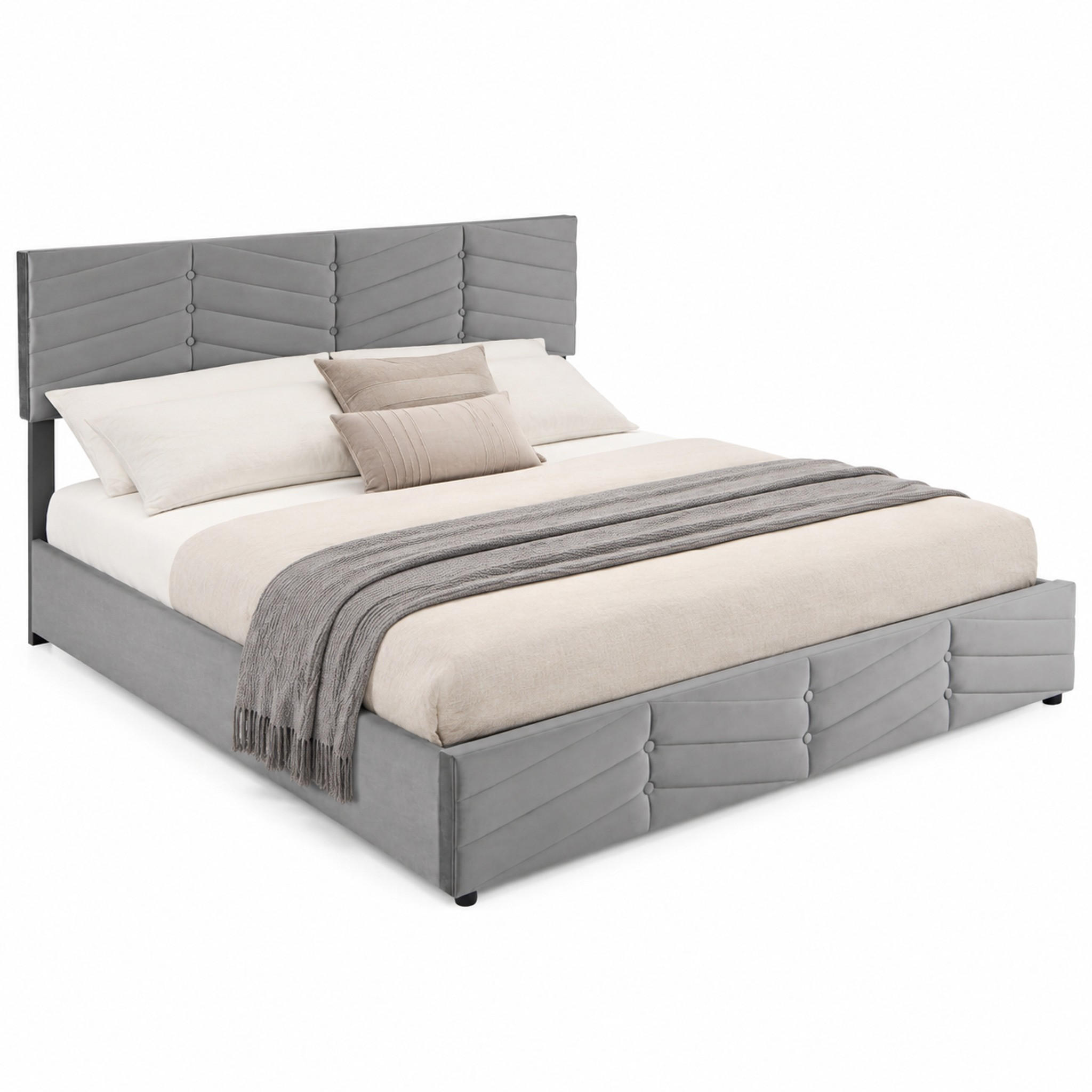 POLSTERBETT mit Bettkasten 160x200 cm Samt Grau - Grau, Metall (160/200cm) - Meubliv